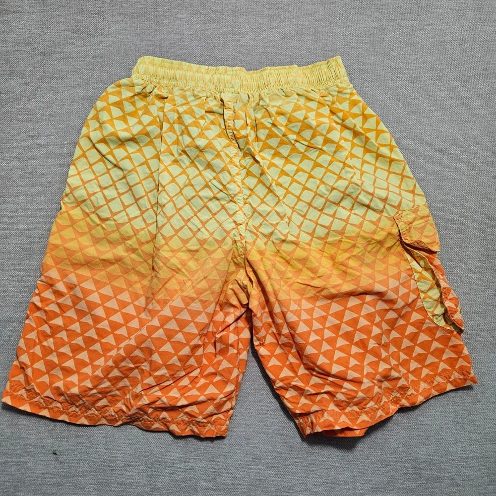 TYR Mens Small Orange Yellow Gradient Geometric Triangle Board Shorts Swim Trunk